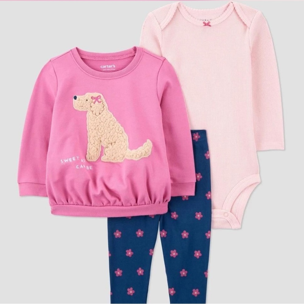 NWT Carter's Pink Puppy Sweatshirt Set with Navy Floral Leggings newborn